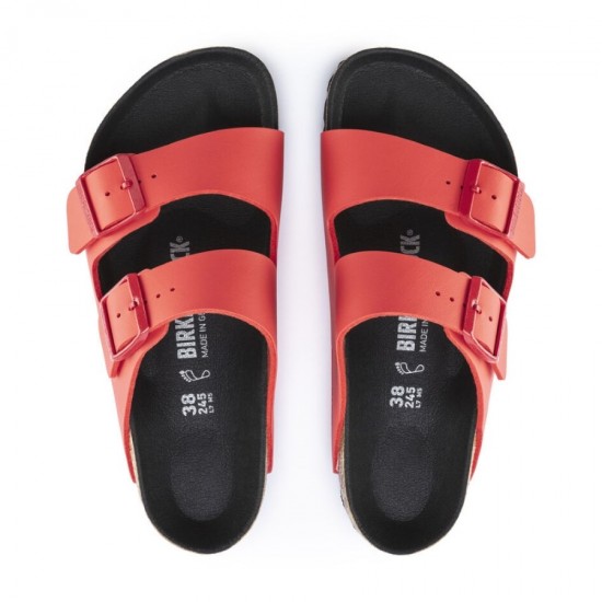 Birkenstock Arizona Bs Hakiki Deri İki Tokalı Terlik Kirmizi-siyah