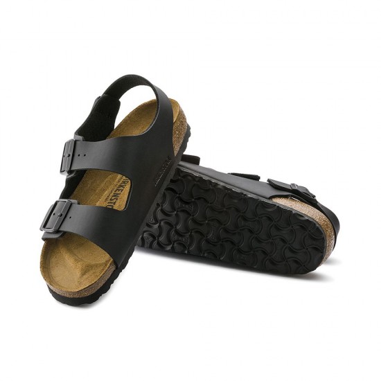 Birkenstock Milano Bf Hakiki Deri İki Tokalı Terlik Sandalet Siyah