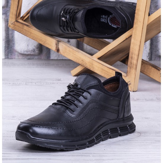 Ghattix Catta Kışlık Hakiki Deri Erkek Ayakkabı Siyah Dikis
