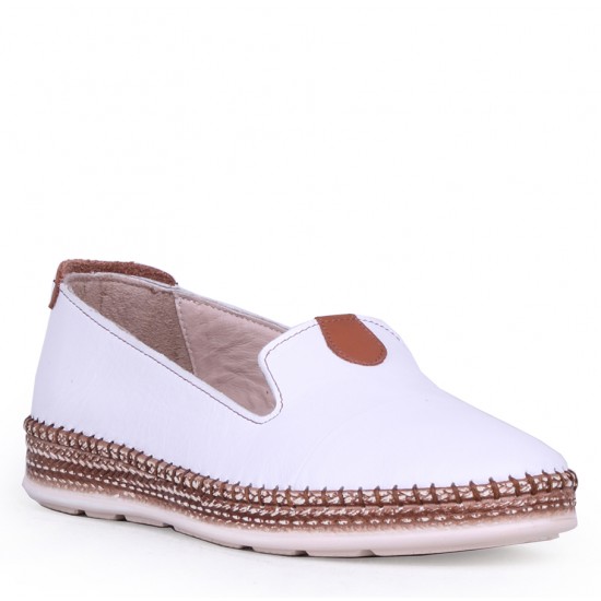 Ghattix Feraz Hakiki Deri Babet Kadın Ayakkabı Beyaz