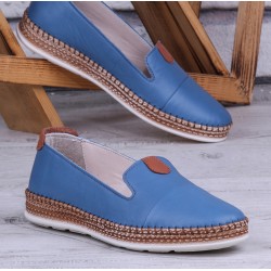 Ghattix Feraz Hakiki Deri Babet Kadın Ayakkabı Mavi