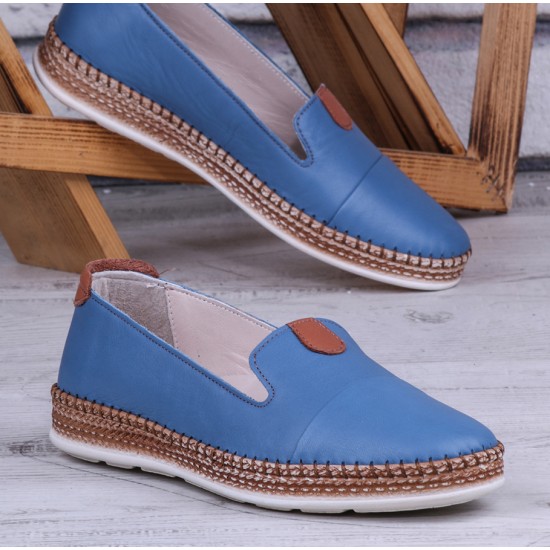 Ghattix Feraz Hakiki Deri Babet Kadın Ayakkabı Mavi