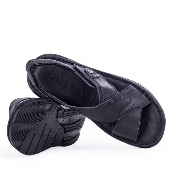 Pierre Cardin 7148 Erkek Terlik Hakiki Deri Rahat Sandalet Siyah
