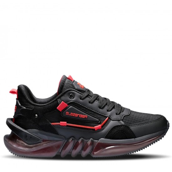 Slazenger Erkek Spor Ayakkabı Air Taban Balon Taban Yürüyüş Siyah Kırmızı