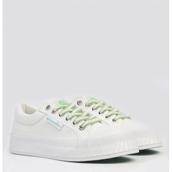 Benetton 10097 Kadın Günlük Yüksek Taban Sneaker Ayakkabı Beyaz