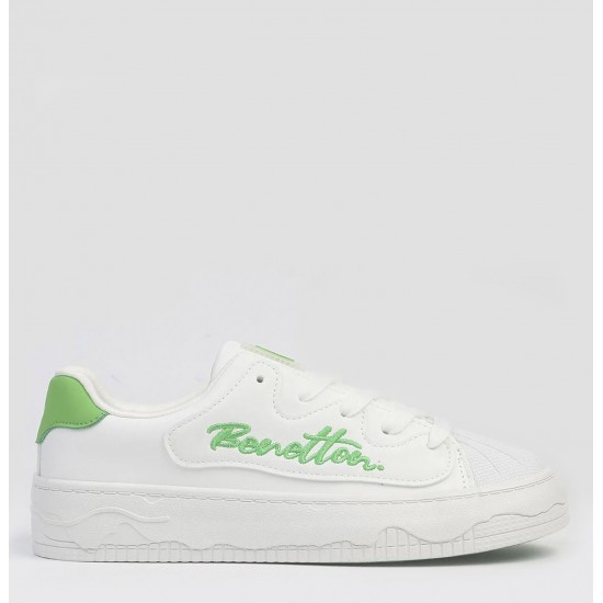 Benetton 10102  Yüksek Taban Günlük Kadın Sneaker Ayakkabı Beyaz Yeşil
