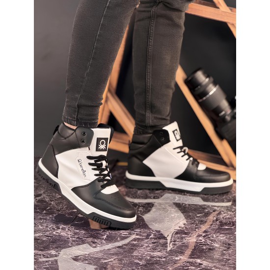 Benetton Erkek Boğazlı Sneaker Ayakkabı Siyah Beyaz Benetton Erkek Boğazlı Sneaker Ayakkabı Siyah Beyaz