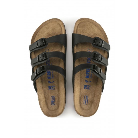 Birkenstock Florida Bf Hakiki Deri Üç Tokalı Terlik Siyah