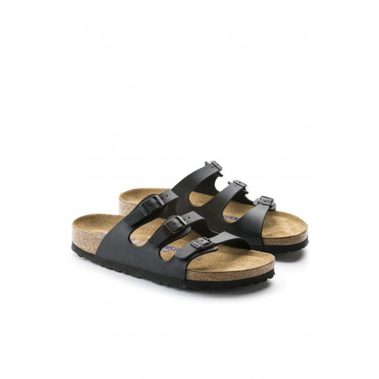 Birkenstock Florida Bf Hakiki Deri Üç Tokalı Terlik Siyah