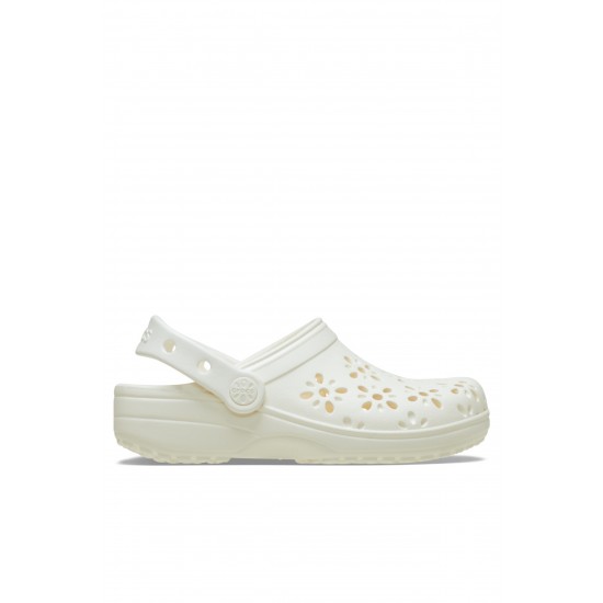 Crocs Classic Floral Cut Out Clog Kadın Terlik Krem