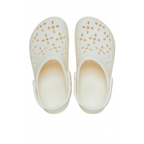 Crocs Classic Floral Cut Out Clog Kadın Terlik Krem