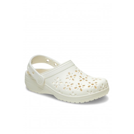 Crocs Classic Floral Cut Out Clog Kadın Terlik Krem