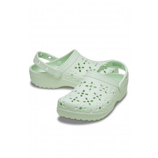 Crocs Classic Floral Cut Out Clog Kadın Terlik Yeşil