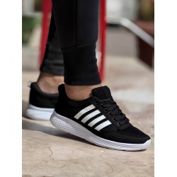 Ghattix 4 Çizgili Erkek Sneaker Ayakkabı Siyah Beyaz