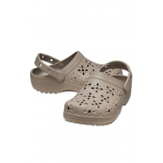 Crocs Classic Floral Cut Out Clog Kadın Terlik Kahverengi Crocs Classic Floral Cut Out Clog Kadın Terlik Kahverengi