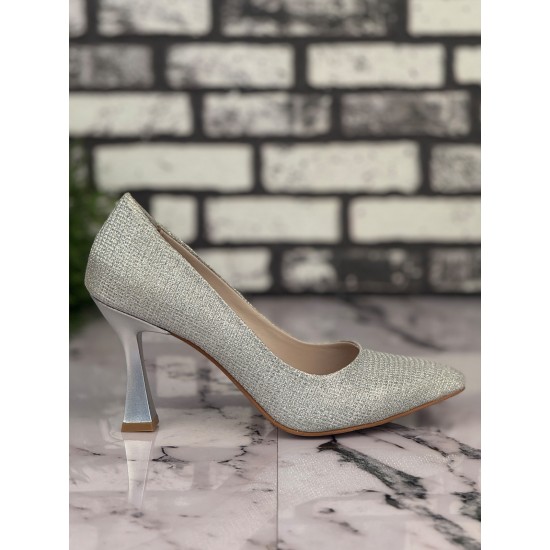 Ghattix B07 Stiletto Topuklu Zarif Şık Kadın Ayakkabı Gri