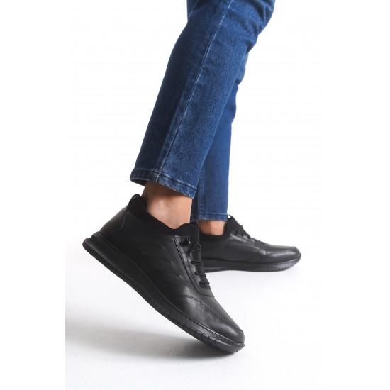 Ghattix 027 Erkek Hakiki Deri Lastikli Ayakkabı Siyah