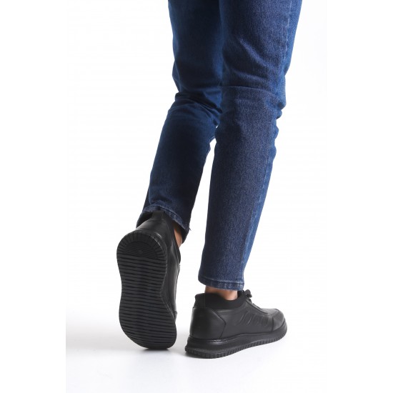 Ghattix 027 Erkek Hakiki Deri Lastikli Ayakkabı Siyah