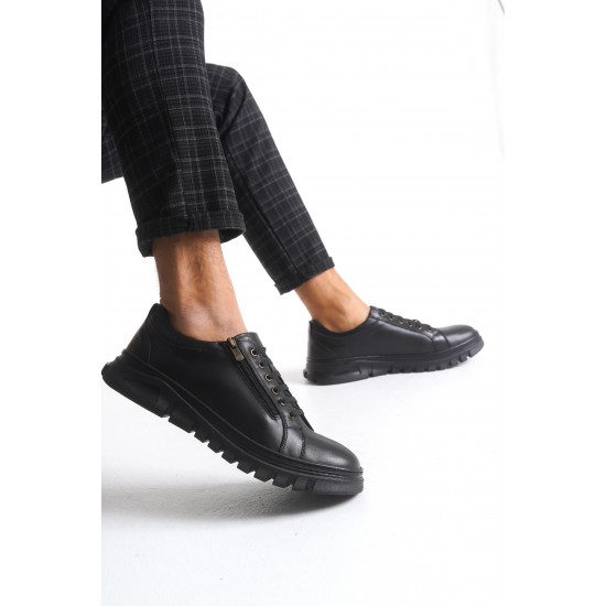 Ghattix 1990 Erkek Hakiki Deri Fermuarlı Ayakkabı Siyah