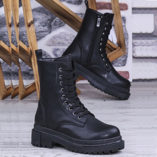 Ghattix Kadın Bağcıklı Fermuarlı Postal Düz Bot