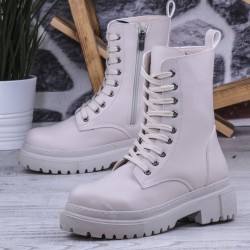 Ghattix Kadın Bağcıklı Fermuarlı Postal Düz Bot