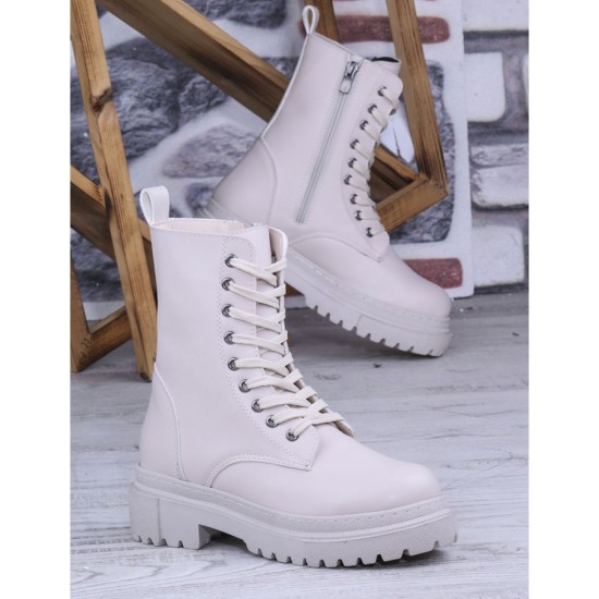 Ghattix Kadın Bağcıklı Fermuarlı Postal Düz Bot