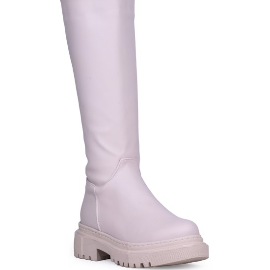 Ghattix Kadın Düz Çizme Fermuarlı Bot Kaymaz Kauçuk Taban