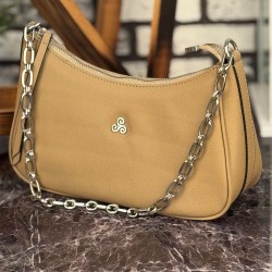 Ghattix Bej Suni Deri Askılı Günlük Kadın El Omuz Çantası