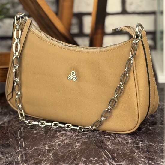 Ghattix Bej Suni Deri Askılı Günlük Kadın El Omuz Çantası