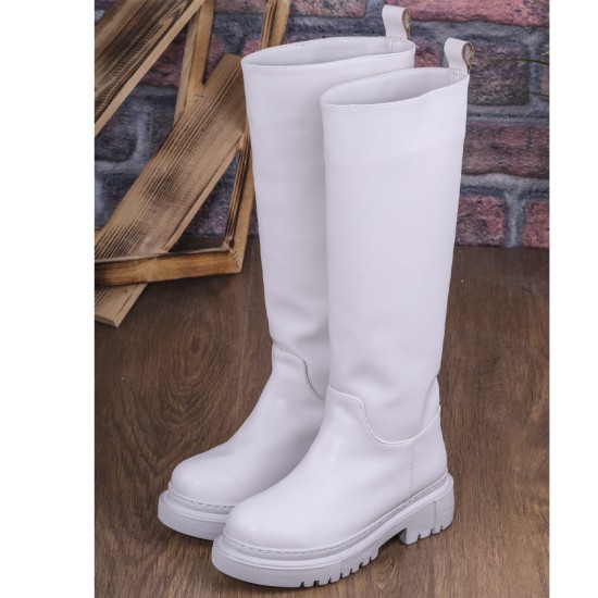 Ayakkabix Düz Suni Deri Diz Altı Kadın Çizme