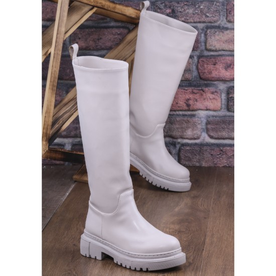 Ayakkabix Düz Suni Deri Diz Altı Kadın Çizme