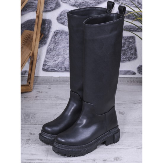 Ayakkabix Düz Suni Deri Diz Altı Kadın Çizme