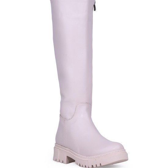 Ghattix Kadın Çizme Dizaltı Fermuarlı Düz Taban